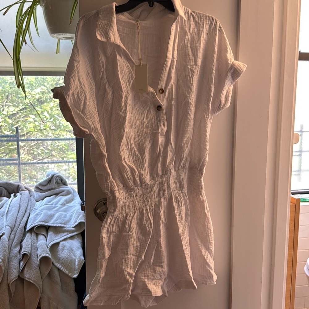 ZSupply white collared with buttons shorts romper